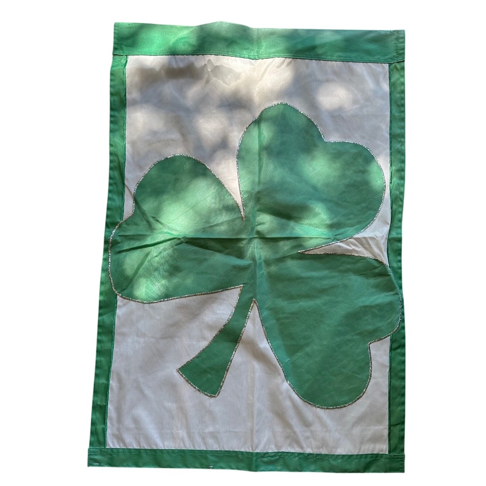 Vintage Shamrock Garden Flag St Patricks Day Green White Outdoor Banner 40x28
